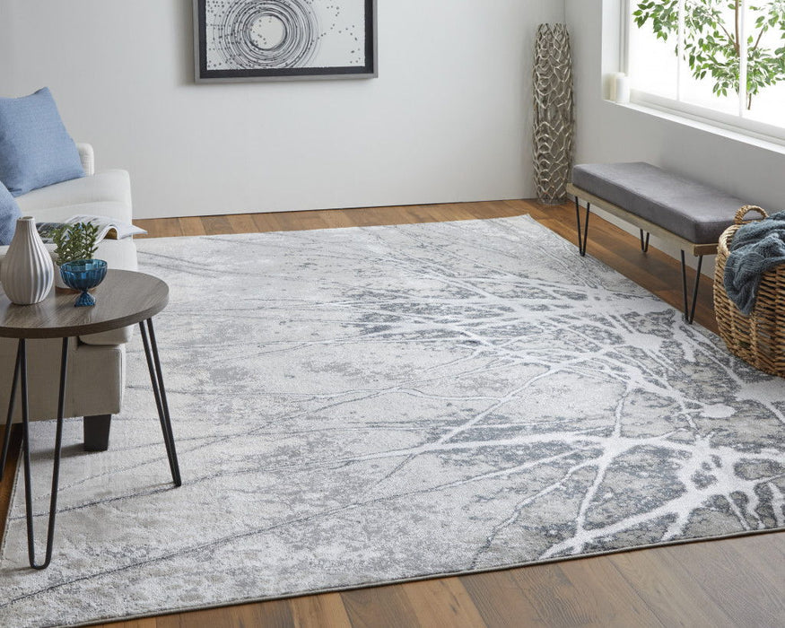 8' x 10' Abstract Power Loom Area Rug - Gray Silver And Ivory
