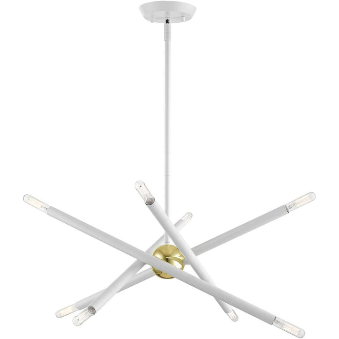 Eight Light Dimmable Chandelier With Shades - White