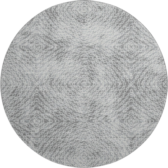 8' Geometric Washable Round Rug With UV Protection - Ash Gray And Charcoal