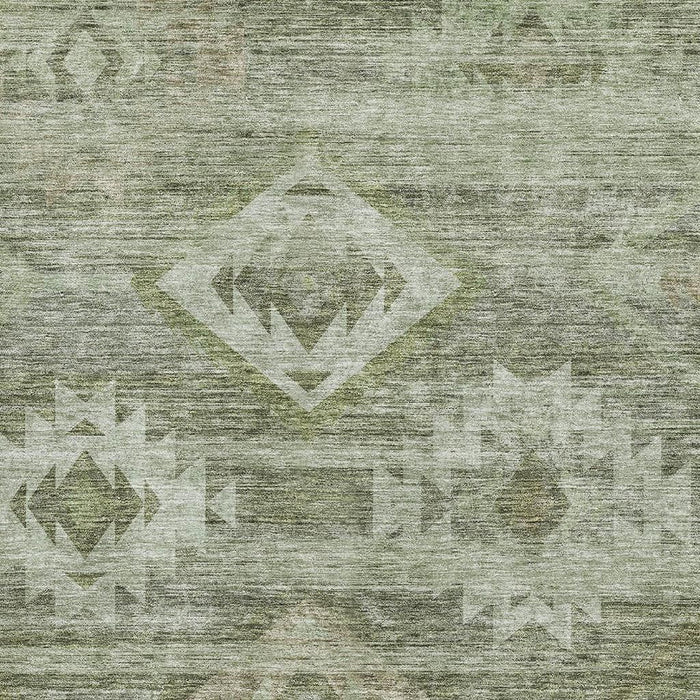 10' X 14' Southwestern Washable Area Rug With UV Protection - Olive Green And Ivory