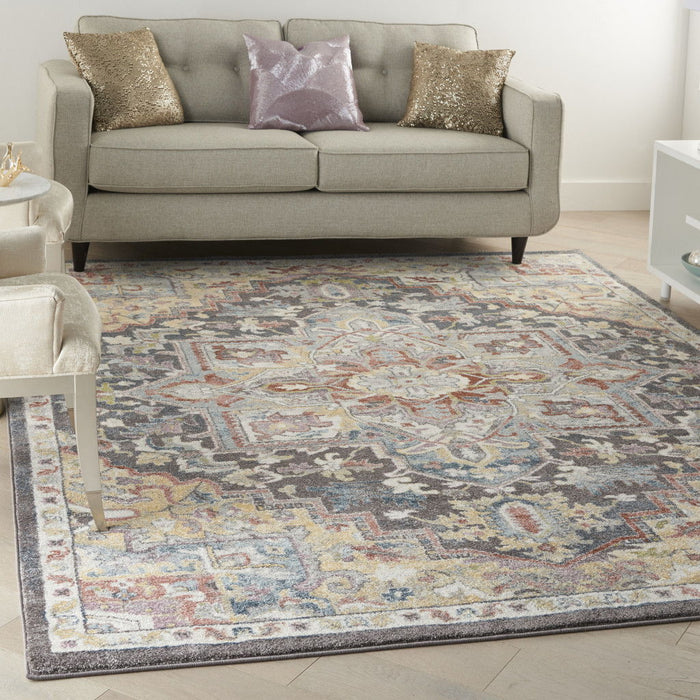 8' X 10' Floral Distressed Area Rug - Charcoal