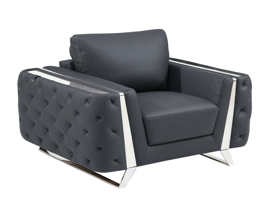 Faux Leather Tufted Arm Chair - Dark Gray And Silver