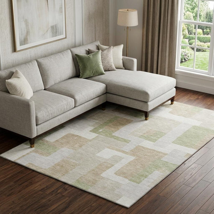 10' X 14' Geometric Washable Area Rug With UV Protection (675690) - Beige / Ivory / Taupe
