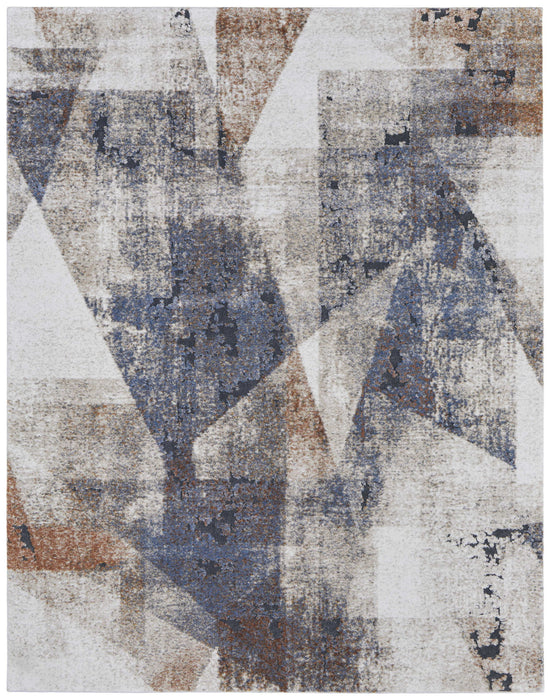 10' x 14' Checkered Power Loom Area Rug - Gray Blue And Ivory