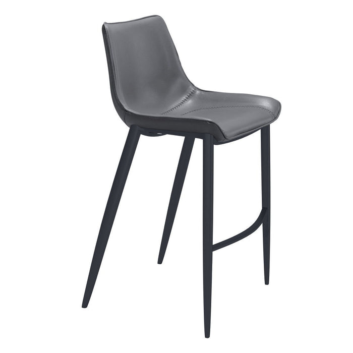 Faux Leather And Steel Bar Height Bar Chairs (Set of 2) - Dark Gray And Black