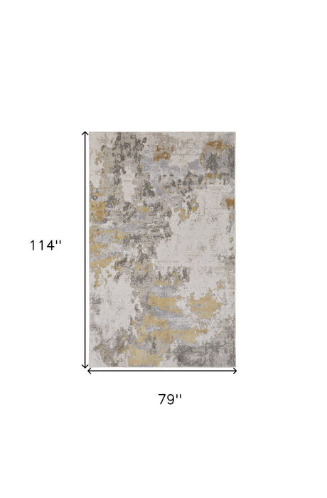 7' x 10' Abstract Stain Resistant Area Rug - Ivory Gold And Gray