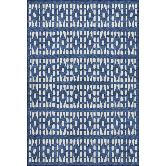 10' X 14' Geometric Washable Area Rug With UV Protection (676284) - Navy Blue / Ivory