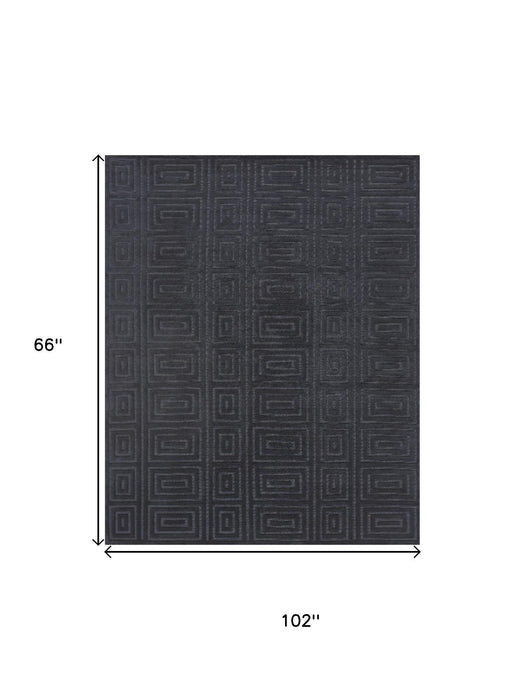 5' X 8' Wool Geometric Hand Knotted Area Rug (744157) - Gray / Black