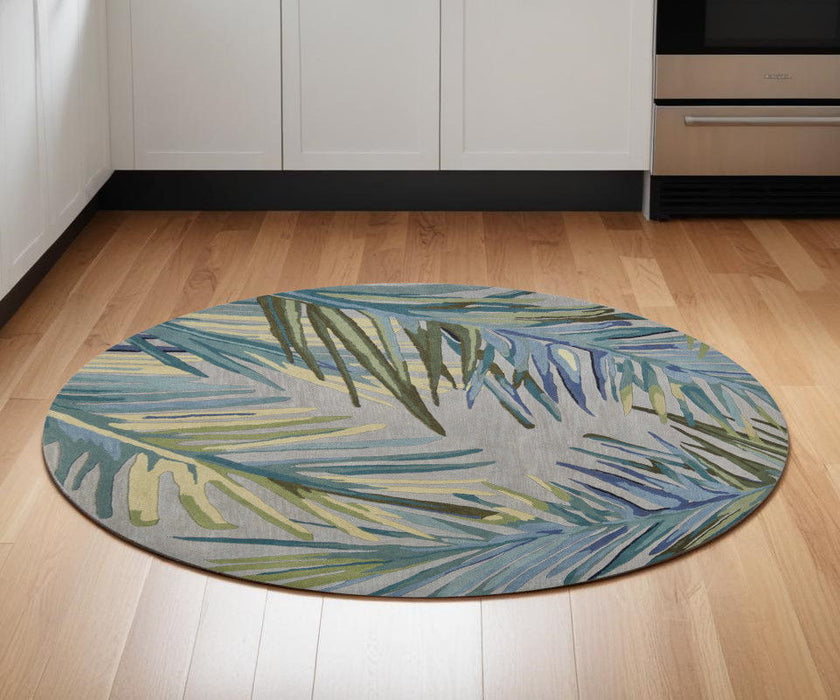 6' Round Wool Hand Tufted Area Rug - Blue And Gray