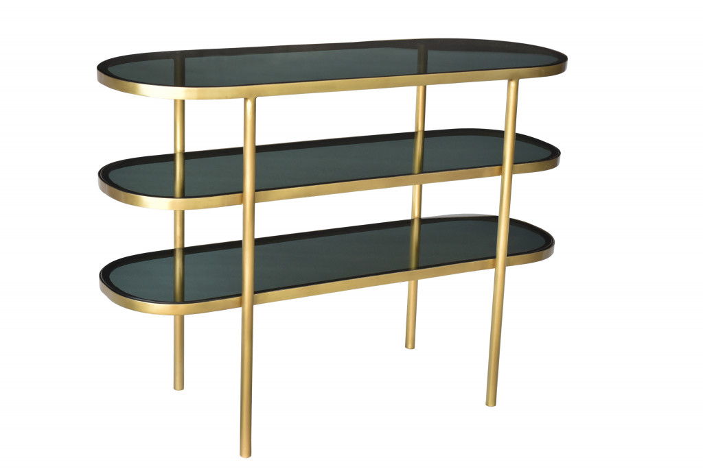 Glass Oval Console Table With Storage - Black And Gold