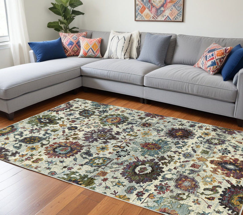 8' x 11' Oriental Power Loom Area Rug - Purple And Gray