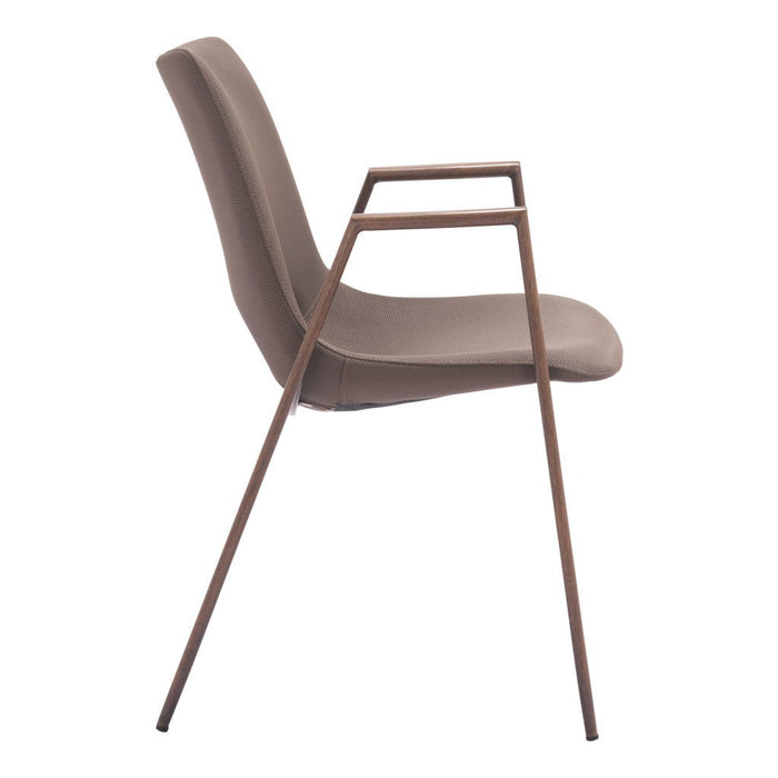 Upholstered Faux Leather Open Back Dining Arm Chairs (Set of 2) - Brown