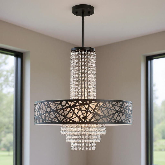 25'' Five Light Dimmable Chandelier With Shades - Bronze