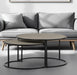 HomeRoots concrete and metal round nesting coffee tables set in gray and black, featuring modern, minimalist design.