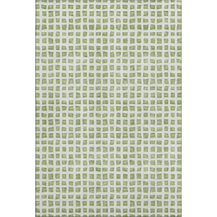 10' X 14' Geometric Washable Area Rug Polyester With UV Protection - Artichoke Green And Ivory