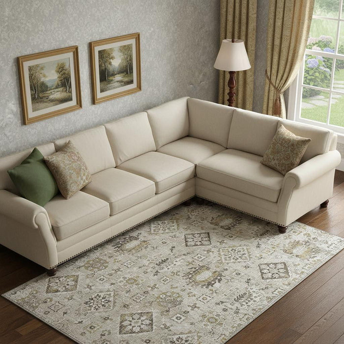 10' X 14' Oriental Washable Area Rug With UV Protection (710544) - Linen / Ivory
