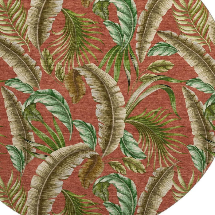 8' Geometric Washable Round Rug With UV Protection - Cinnamon