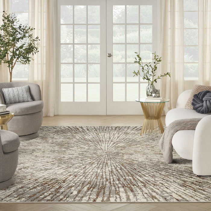 8' X 10' Abstract Polyester Material Area Rug - Gray And Ivory