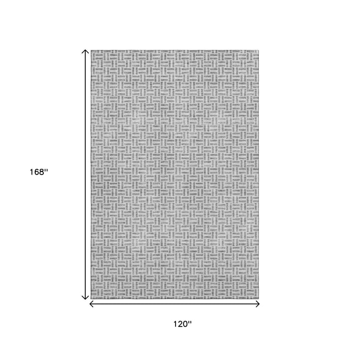 10' X 14' Geometric Washable Area Rug With UV Protection (672416) - Gray / Ivory