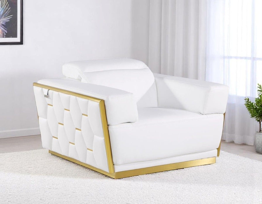 47" Italian Leather Club Chair - White / Gold