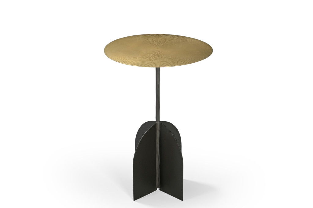 Brass Iron Round Pedestal End Table - Black