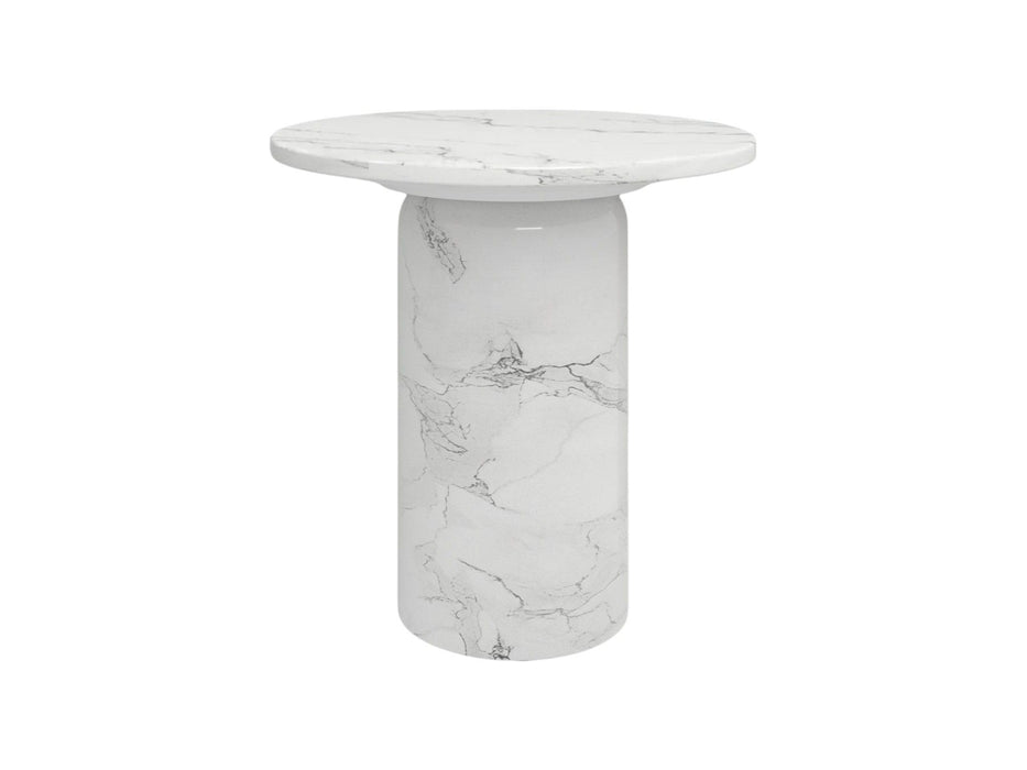 16" Marble And Wood Round Pedestal End Table - White