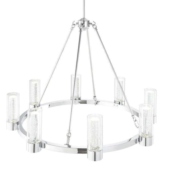 Candle Style Eight Light Metal Dimmable Smart Enabled Chandelier With Shades - Clear / Silver
