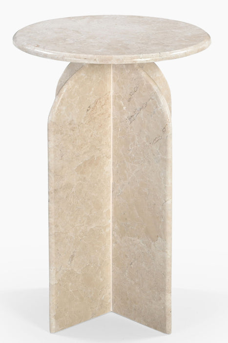 Marble Round Pedestal End Table - Cream