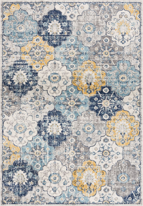 12' x 18' Floral Washable Non Skid Area Rug - Blue And Yellow