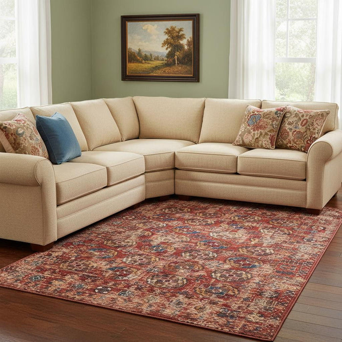 9' X 13' Tribal Washable Area Rug With UV Protection (609967) - Red / White