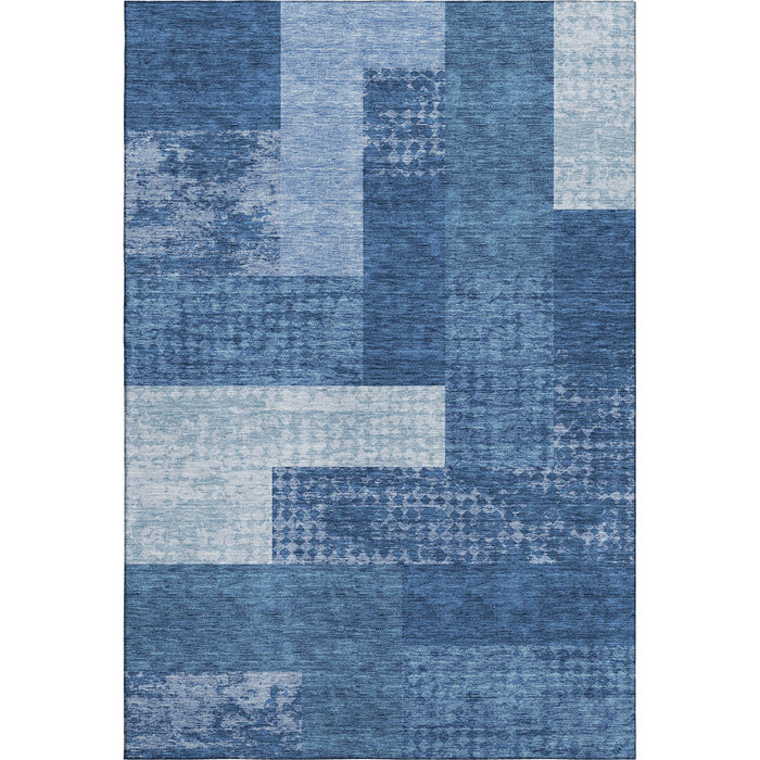 10' X 14' Geometric Washable Area Rug With UV Protection (674970) - Navy Blue / Ivory
