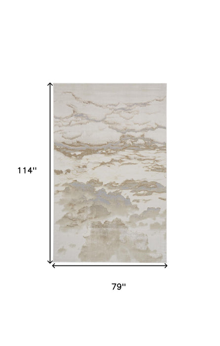7' x 10' Abstract Stain Resistant Area Rug - Ivory Tan And Gray