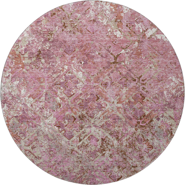 8' Diamond Washable Round Rug With UV Protection - Pink