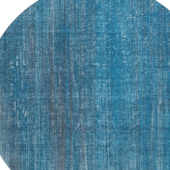 8' Striped Washable Round Rug With UV Protection (648721) - Blue / Gray