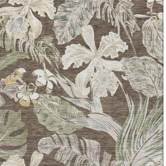 10' X 14' Floral Washable Area Rug With UV Protection (697830) - Brown / Beige / Green