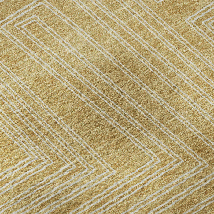 10' X 14' Geometric Washable Area Rug With UV Protection (681977) - Gold / Ivory