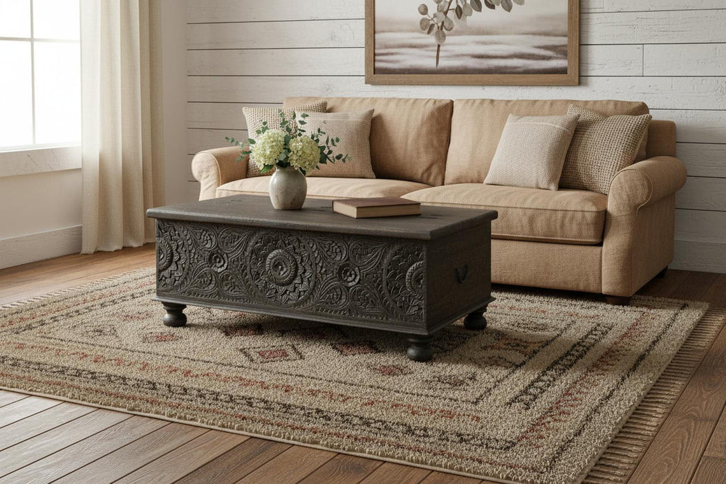 Solid Wood Distressed Lift Top Coffee Table - Black