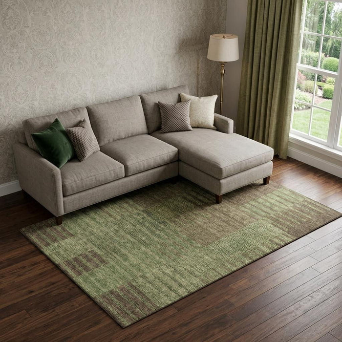10' X 14' Striped Washable Area Rug With UV Protection (675672) - Coffee / Green
