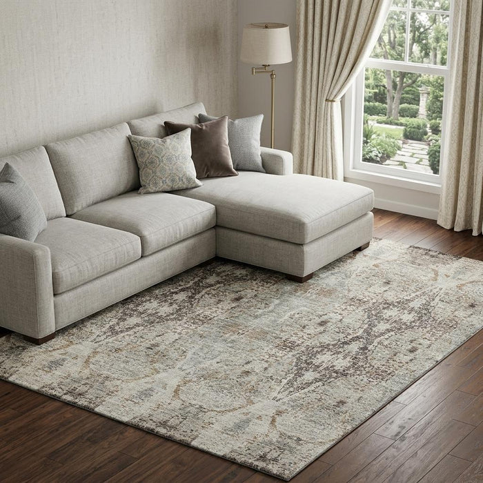 10' X 14' Abstract Washable Area Rug With UV Protection (688576) - Linen / Gray / Silver