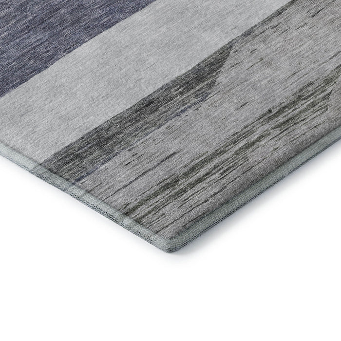 10' X 14' Striped Washable Area Rug With UV Protection (695102) - Denim Blue / Ivory / Gray