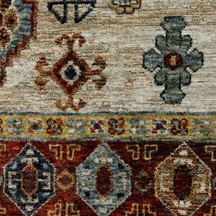 10' x 13' Oriental Power Loom Stain Resistant Area Rug With Fringe - Blue Red Beige Orange Gold And Tan