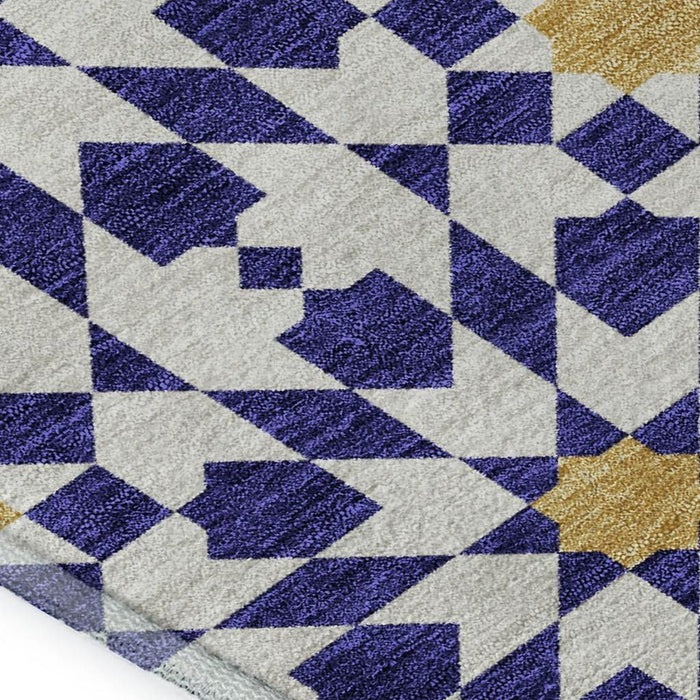 9' X 12' Geometric Washable Area Rug With UV Protection - Navy Blue