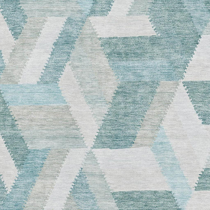 10' X 14' Geometric Washable Area Rug With UV Protection (692466) - Teal / Ivory / Gray