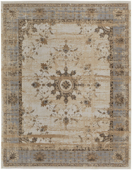 10' x 14' Power Loom Distressed Area Rug - Tan Brown And Gray