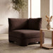 Meridian Furniture velvet upholstered stationary chair with plush fabric, modern design, and sturdy wooden legs.