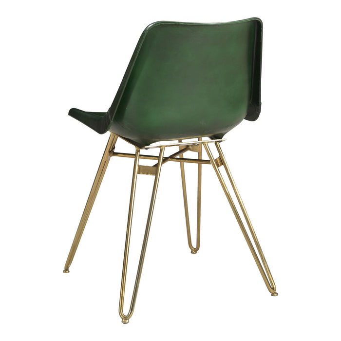 Upholstered Leather Dining Side Chairs (Set of 2) - Green / Gold