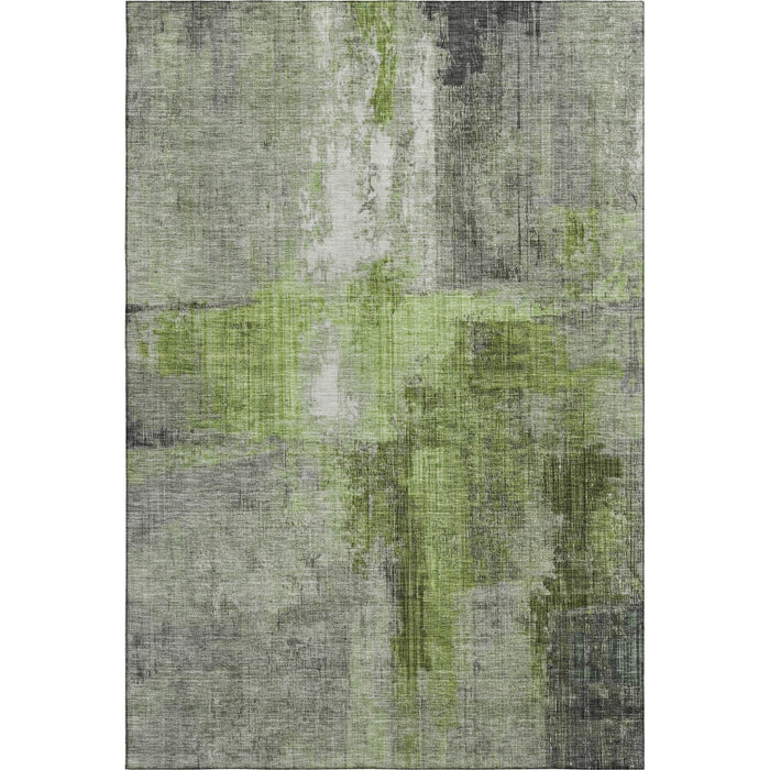 10' X 14' Abstract Washable Area Rug With UV Protection (700439) - Fern Green / Gray