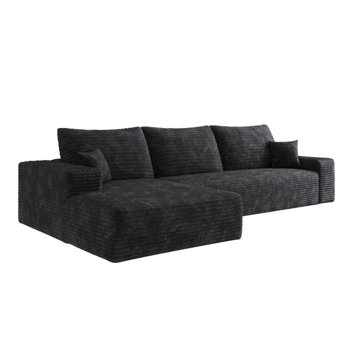 107" Corduroy Modular Compression Foam Sofa With Toss Pillows - Black