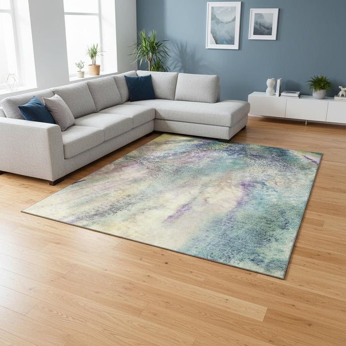 10' X 14' Abstract Washable Area Rug With UV Protection (646774) - Blue / Purple / Ivory