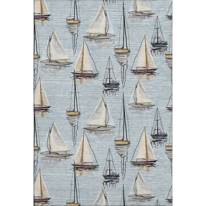 8' X 10' Nautical Washable Area Rug With UV Protection - Sky Blue